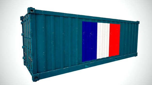 Isolierte 3D-Darstellung von Seefrachtcontainern mit Nationalflagge der Insel Clipperton