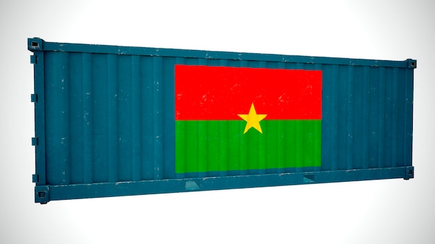 Isolierte 3D-Darstellung von Seefrachtcontainern mit Nationalflagge von Burkina Faso