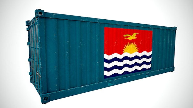 Isolierte 3D-Darstellung von Seefrachtcontainern mit Nationalflagge von Kiribati