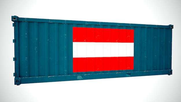 Isolierte 3D-Darstellung von Seefrachtcontainern mit texturierter Nationalflagge Österreichs