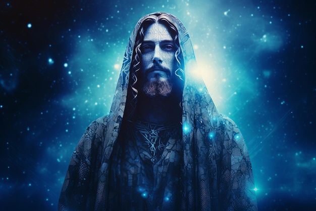 isolierte Abbildung von Jesus Christus Abbildung mit blauer neuronaler Verbindung