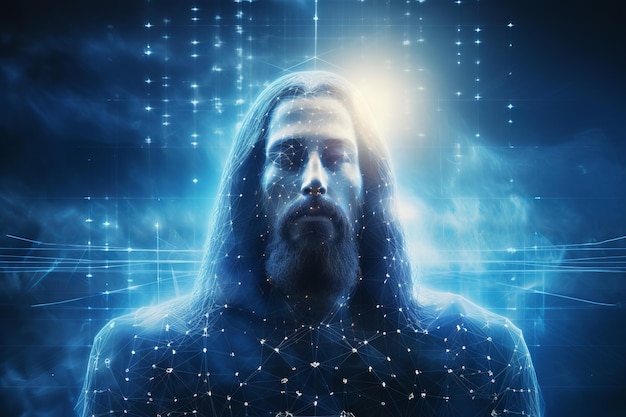 isolierte Abbildung von Jesus Christus Abbildung mit blauer neuronaler Verbindung