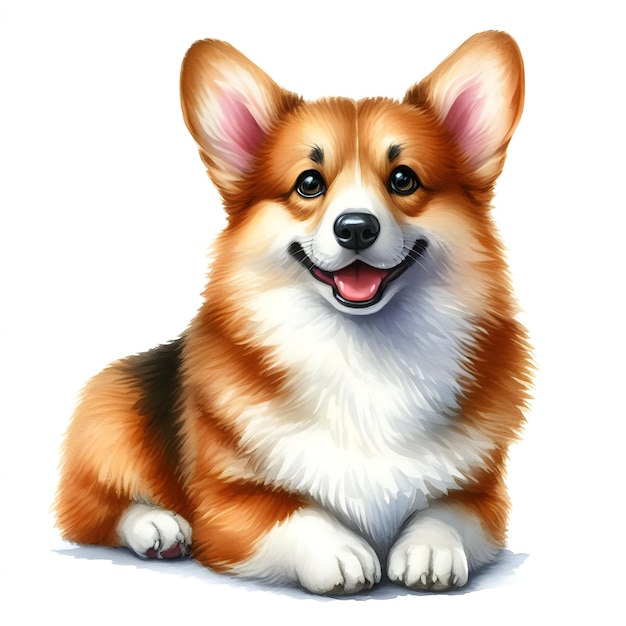 Foto isolierte aquarell-illustration eines niedlichen walisischen corgi-hunds auf weißem hintergrund