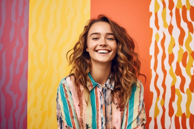 Isolierte glücklich lächelnde junge Frau auf buntem Hintergrund