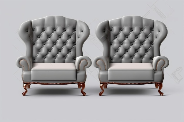 Isolierte graue Sessel- und Sofagarnitur auf transparentem Hintergrund. Generative KI