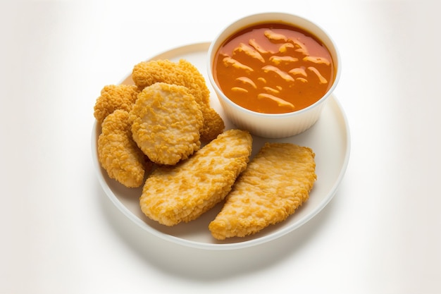 Isolierte Hühnerstreifen und Nuggets auf weißem Hintergrund