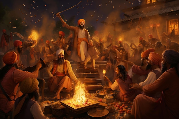 isolierte Illustration des Lohri-Tanzes in hoher Qualität