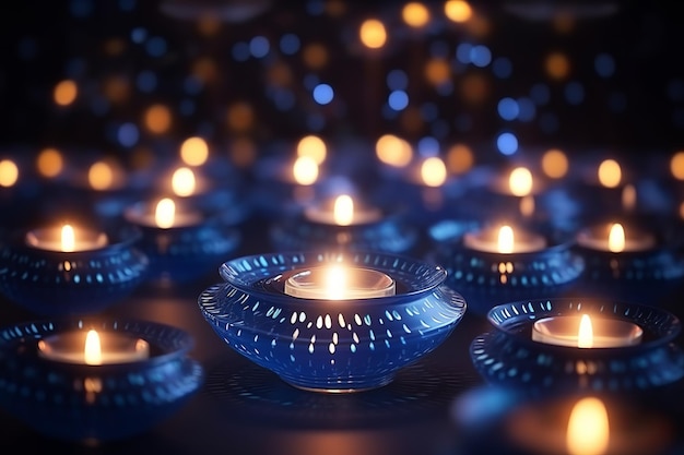 isolierte Illustration von beleuchteten 3D-Öllampen Diya für die Diwali-Feier