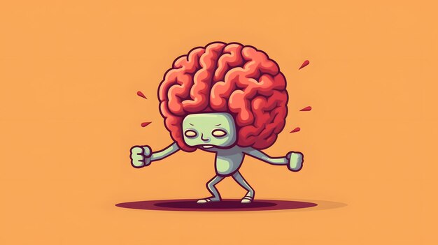 Isolierte niedliche Gehirn-Cartoon-Figur, die Übungen macht