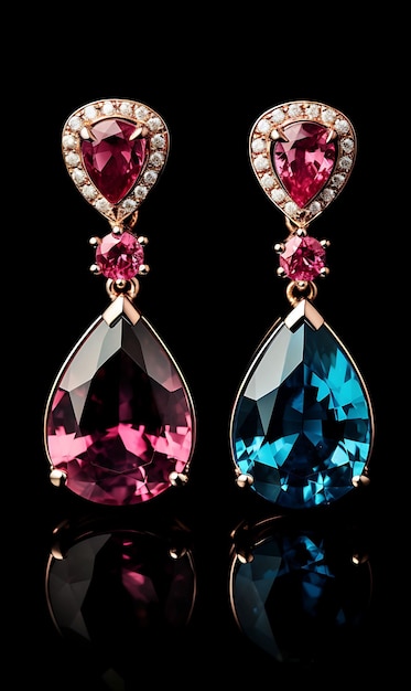 Isolierte Ohrringe aus Tourmalin-Tropfen Rose Gold Teardrop Shaped Rubellite Design Kreatives Konzept