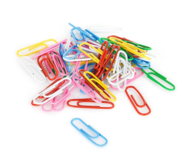 Isolierte Paperclip auf weißem Hintergrund Bürokonzept für Schreibwaren