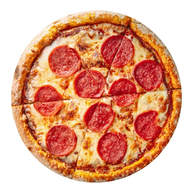 Isolierte Pepperoni-Pizza mit Salami
