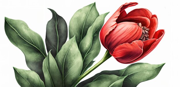 Isolierte rote Tulpe mit Laubkunst