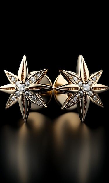 Isolierte Starburst-Stud-Ohrringe 18K Gelbgold Sechs-Punkt-Starburst Design Kreatives Konzept