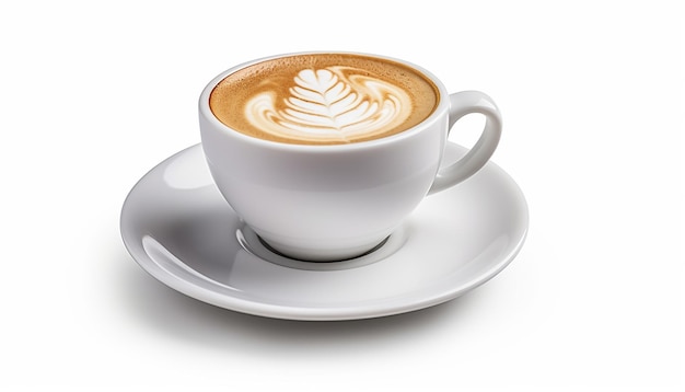 Isolierte Tasse Kaffee in erhöhter Seitenansicht auf Weiß