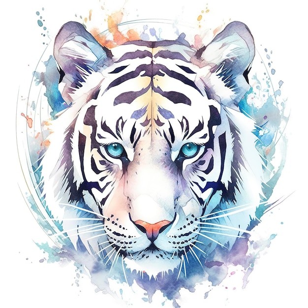 Isolierte Tiger-Aquarellspritzer mit Tuschemalerei, Illustrationskunst erzeugen KI