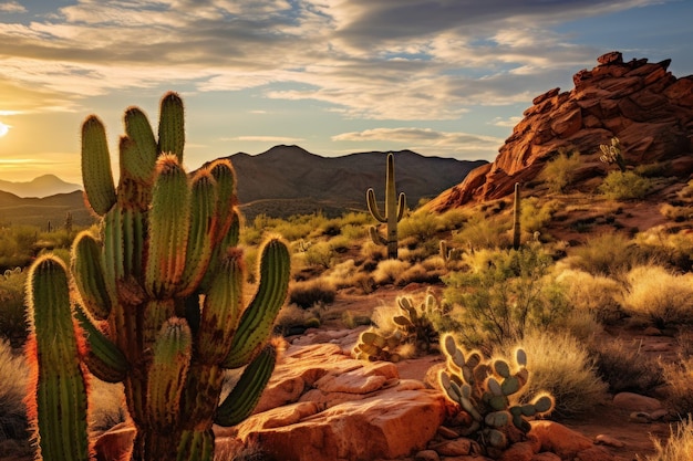 Foto isolierte wüstenlandschaft in der nähe von bergen. natursonne. erzeugt ai