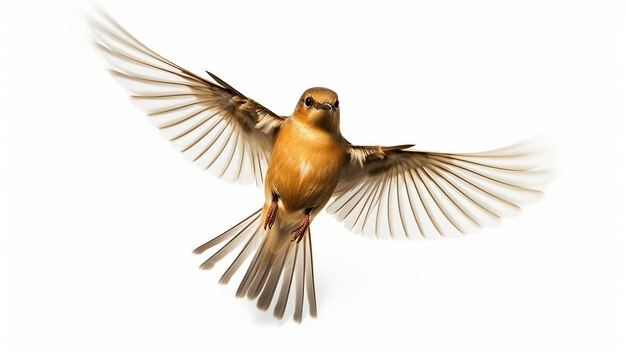 Isolierter fliegender Vogel auf weißem Hintergrund mit Ausschnitt