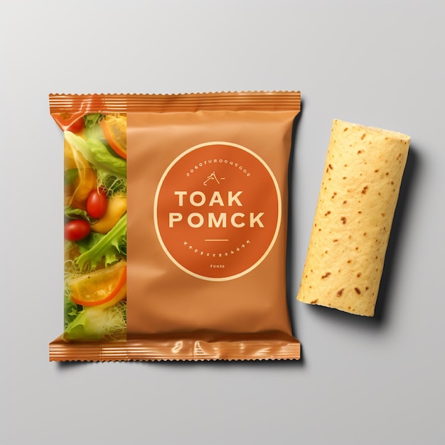 Foto isolierter hintergrund aus plastik-snack-wrap-mockup