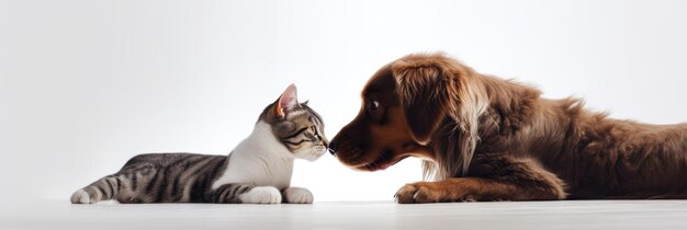 Foto isolierter hintergrund, der aussieht wie katzen und hunde, die einander gegenüber stehen