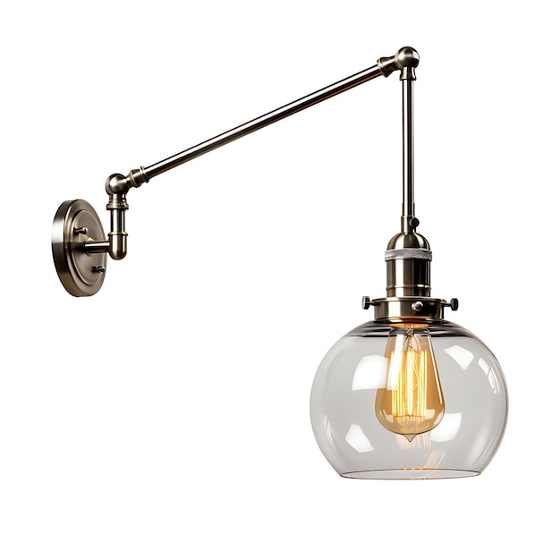 Isolierter Satin-Nickel-Swingarm mit Hängelampe Globe Clear Lamp Co Content Creator Podcast