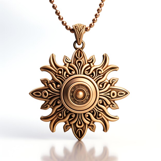 Isolierter von Tribal Sun Pendant Ethnischer Halskette Bronze Tribal Sun Design Clipart Spiel Asset Konzept