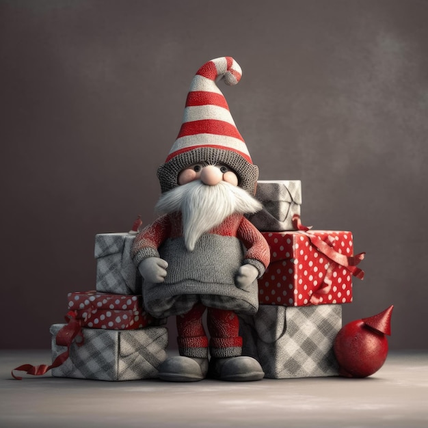 Isolierter Weihnachts-Gnome auf einem Copyspace-Hintergrund Weihnachtenfeier-Konzept Generative KI