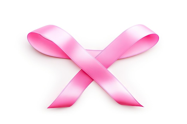 Isolierter weißer Hintergrund für rosa Schleife, die das Bewusstsein für Brustkrebs schärft
