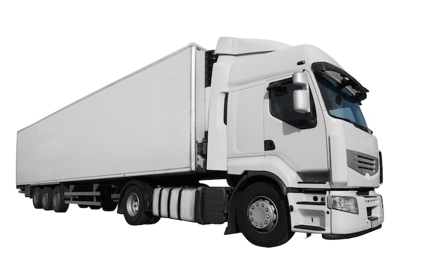Isolierter weißer LKW, der bereit ist, Pakete auszuliefern