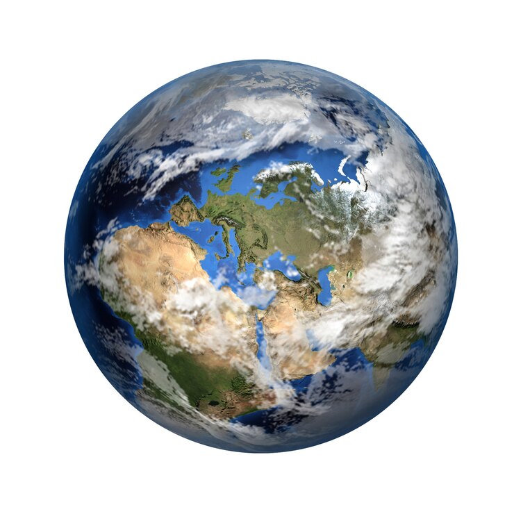 Isoliertes 3D-Bild des Planeten Erde. Blick nach Europa und Afrika.