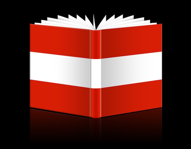 Isoliertes offenes Buch mit Flagge Österreich