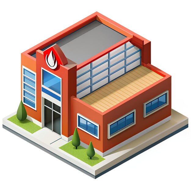 Foto isometric clip art estilo estação de bombeiros imagens de edifícios modernos com ai gerado