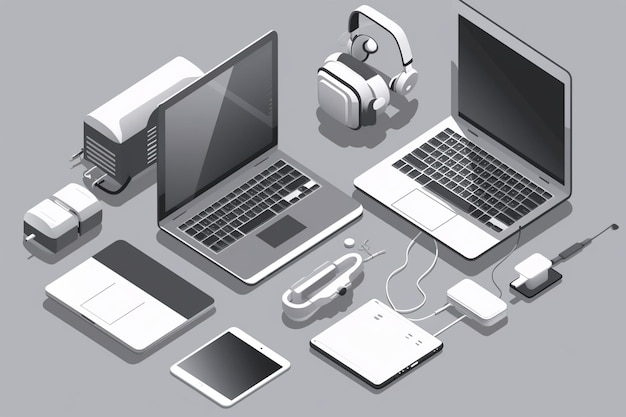 Foto isometric laptop with electronic devices