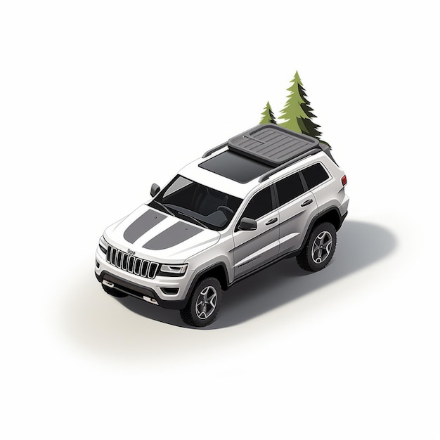 Foto isometric white suv com árvore vencedor do concurso adventurecore rtx