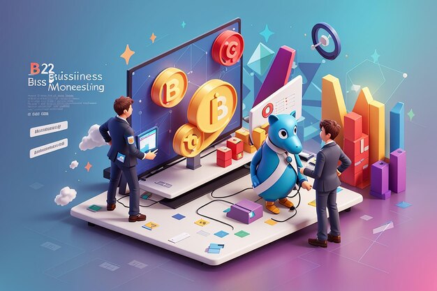 Foto isométrico comercio a comercio marketing b2b solución concepto de marketing de negocios negocios en línea asociación y