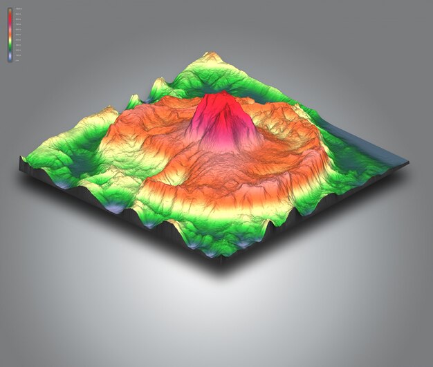 Isometrische 3D-Geländelandschaft eines Vulkans