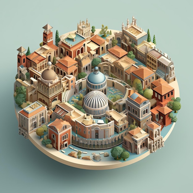 Isometrische Ansicht der antiken Stadt 3D-Vektor-isometrische Illustration