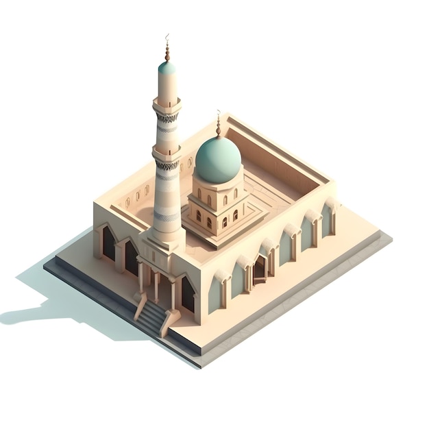 Isometrische Ansicht der Moschee auf weißem Hintergrund 3D-Rendering