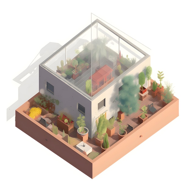 Isometrische Ansicht eines Privathauses mit Pflanzen Vektorillustration