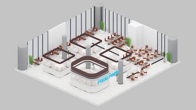 Isometrische Ansicht Food CourtFood Park 3D-Rendering