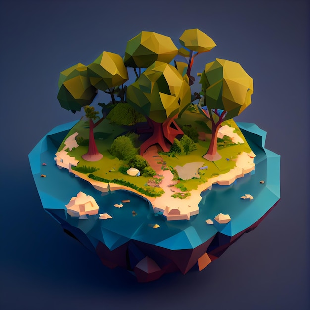 Isometrische Diorama-Insel 3D-Modellstil Spielkonzept Landschaft generative ai