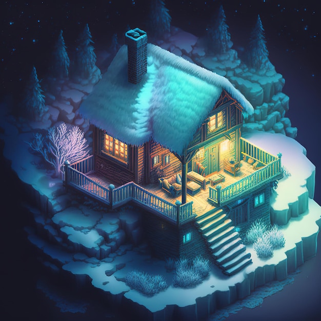 Isometrische Illustration des feenhaften magischen Winterhauses