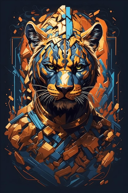 Isometrische Illustration des Panther-Gesichtshemd-Grafikdesigns