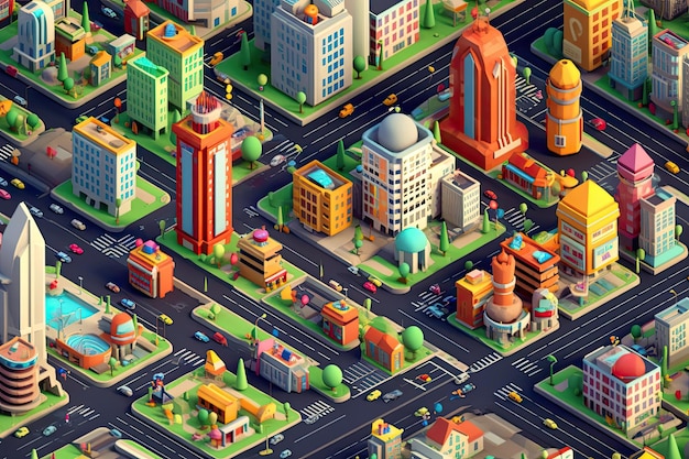 isometrische Karte einer Stadt mit vielen Blöcken