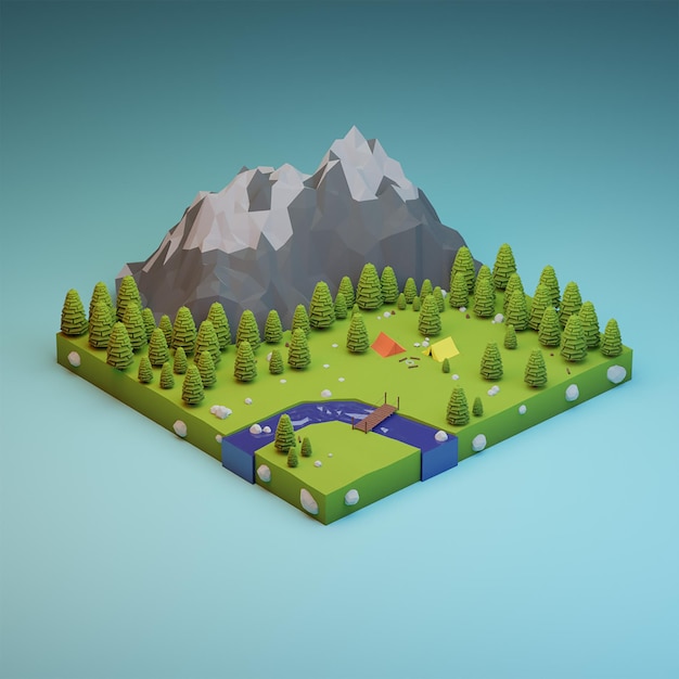 Foto isometrische low-poly 3d-rendering