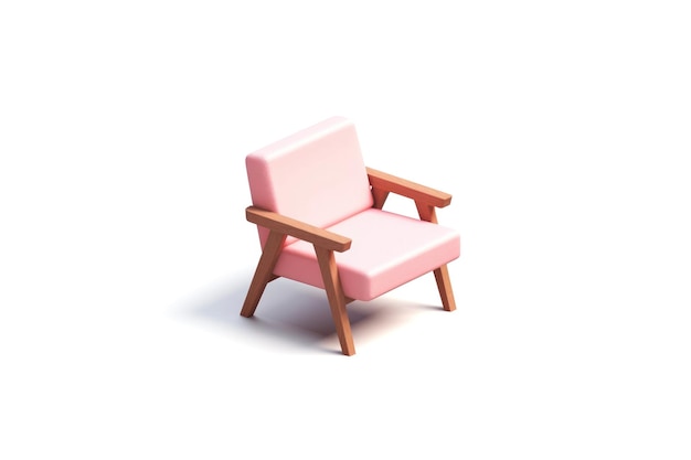 Isometrische Projektion Blush Pink Mid Century Modern Sessel auf weißem Hintergrund Generative KI