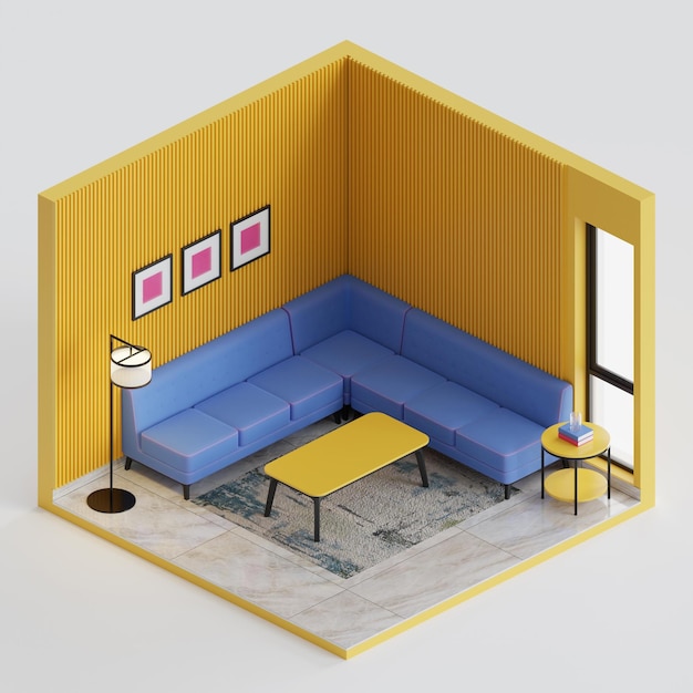 Isometrische Wohnzimmer 3D-Render-Illustration 06