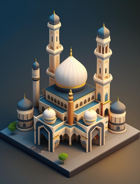 Isometrisches 3D-Design der Moschee für Ramadan, muslimische Feiertage, Eid-Vorlage.