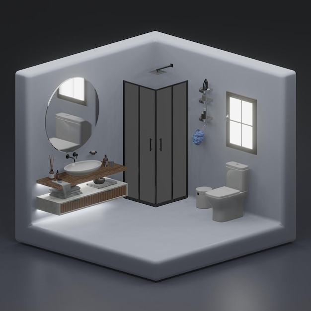 Isometrisches 3D-Rendering für moderne Badezimmer