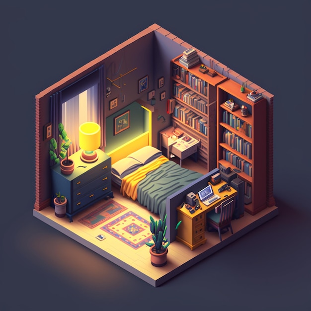 Isometrisches 3D-Schlafzimmer